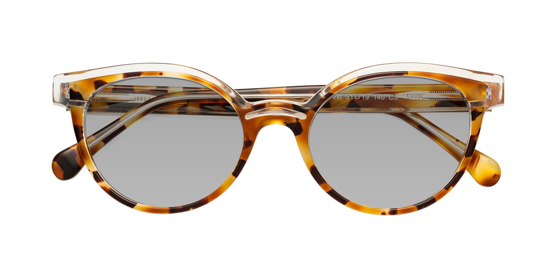 Folded Front of Forest in Ginger Tortoise with Light Gray Tinted Lenses