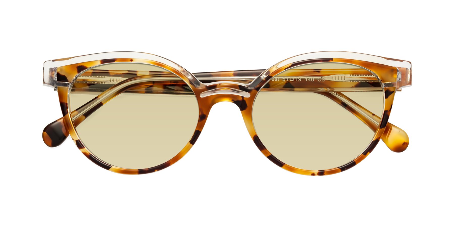 Folded Front of Forest in Ginger Tortoise with Light Champagne Tinted Lenses