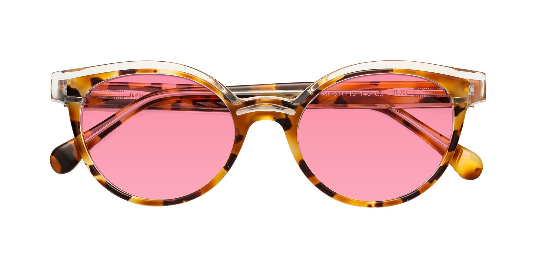 Folded Front of Forest in Ginger Tortoise with Pink Tinted Lenses