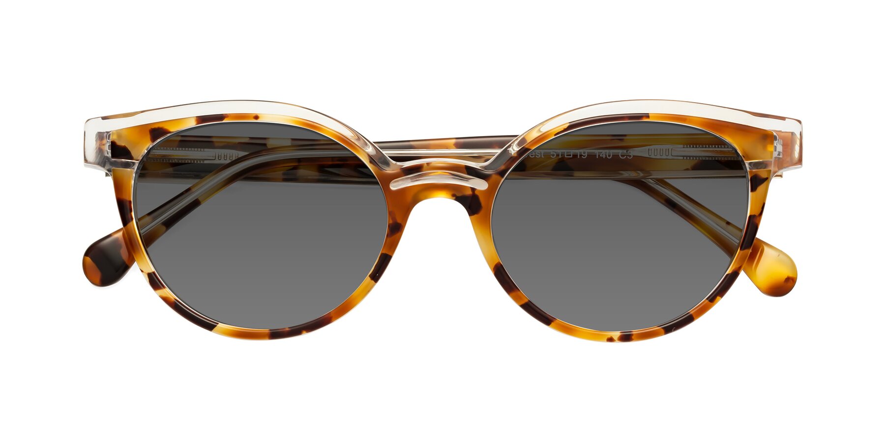 Folded Front of Forest in Ginger Tortoise with Medium Gray Tinted Lenses