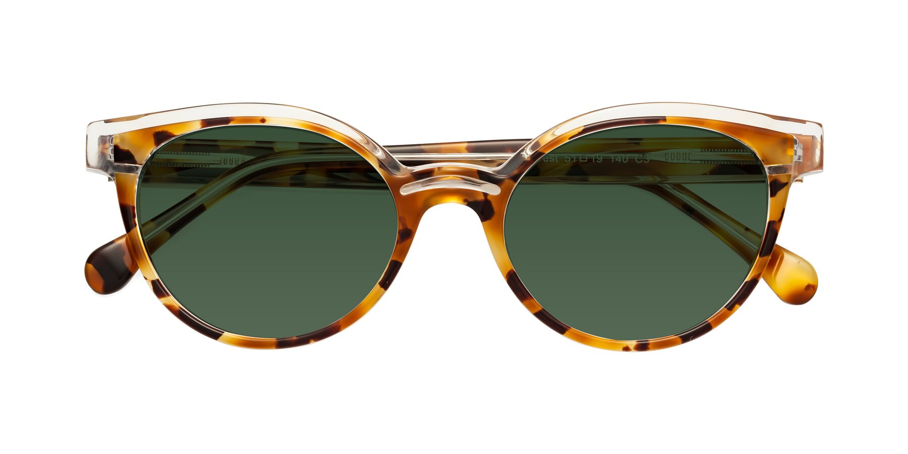 Folded Front of Forest in Ginger Tortoise with Green Tinted Lenses