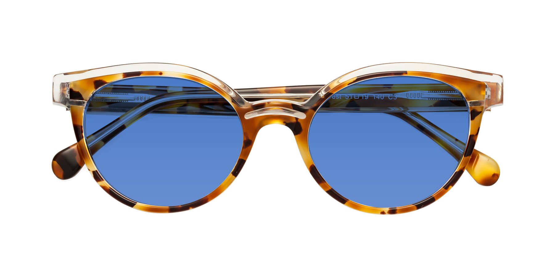Folded Front of Forest in Ginger Tortoise with Blue Tinted Lenses
