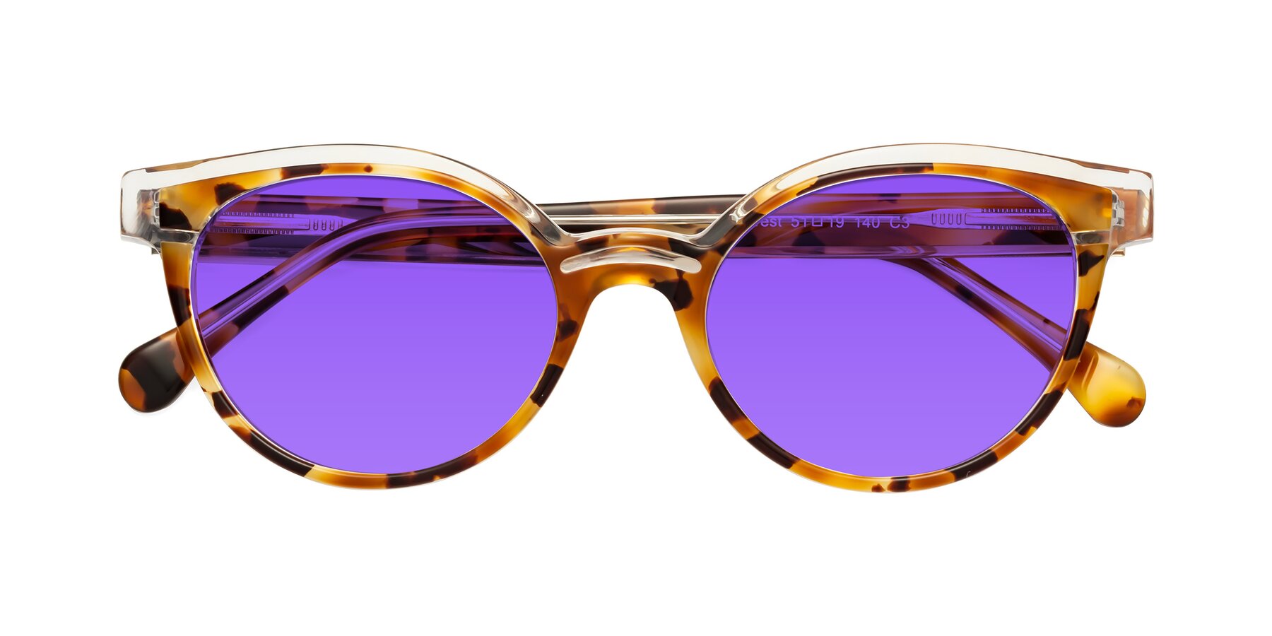 Folded Front of Forest in Ginger Tortoise with Purple Tinted Lenses