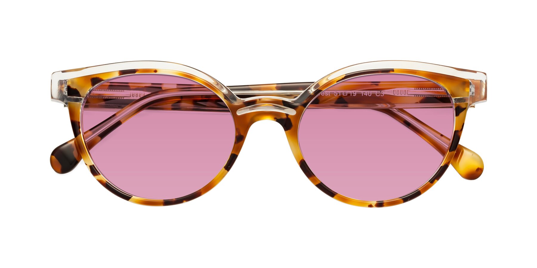 Folded Front of Forest in Ginger Tortoise with Medium Wine Tinted Lenses