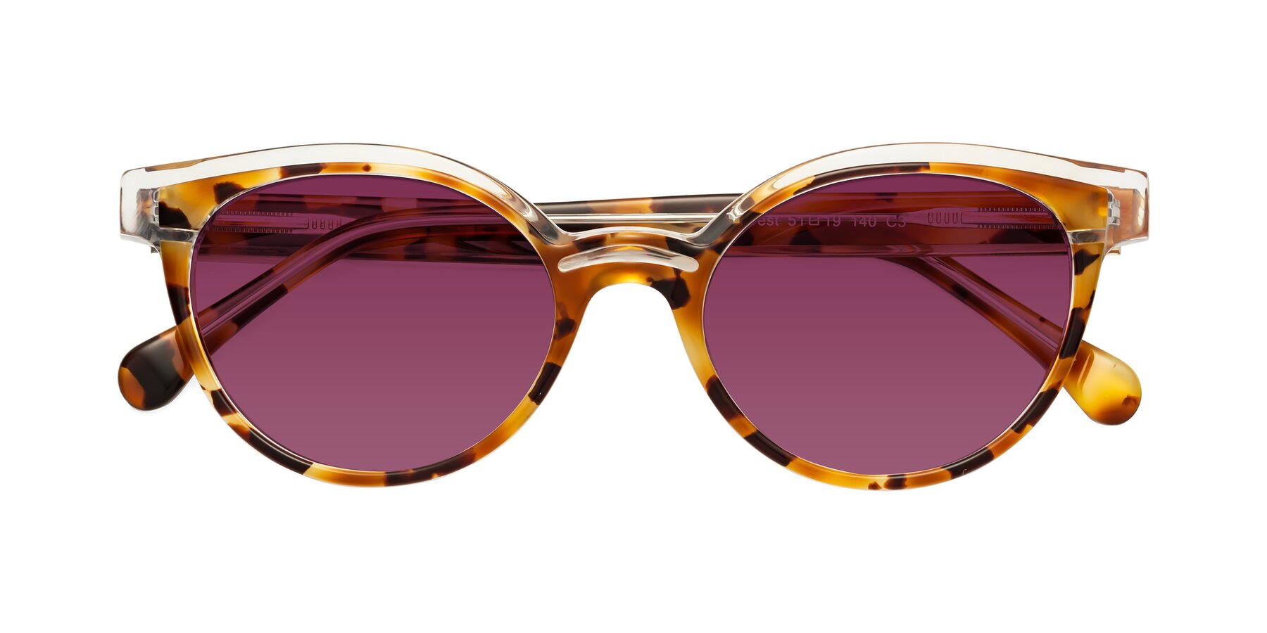 Folded Front of Forest in Ginger Tortoise with Wine Tinted Lenses