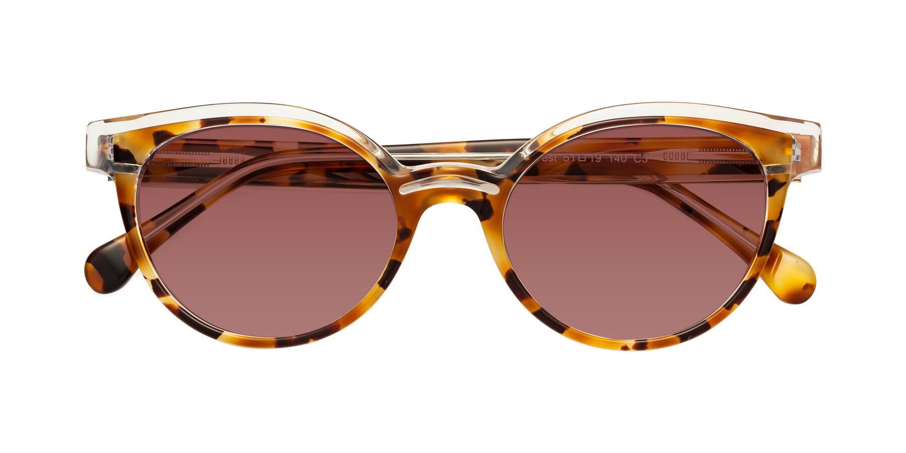 Folded Front of Forest in Ginger Tortoise with Garnet Tinted Lenses