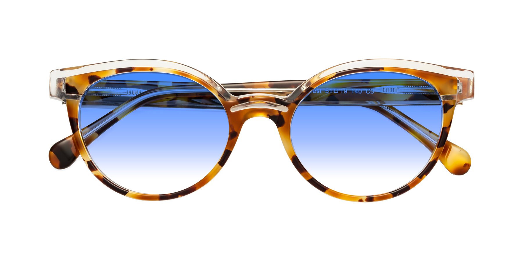 Folded Front of Forest in Ginger Tortoise with Blue Gradient Lenses