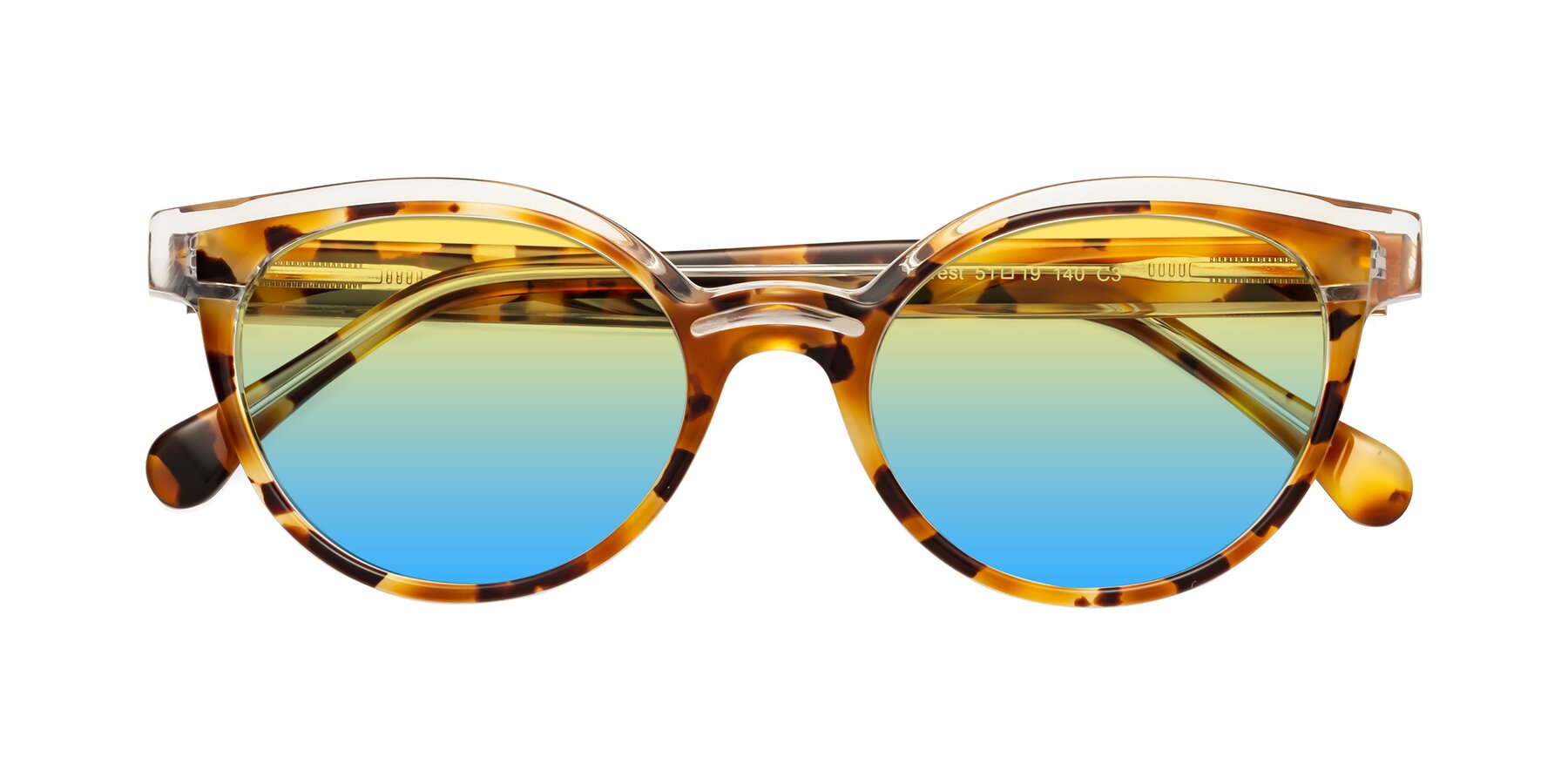 Folded Front of Forest in Ginger Tortoise with Yellow / Blue Gradient Lenses