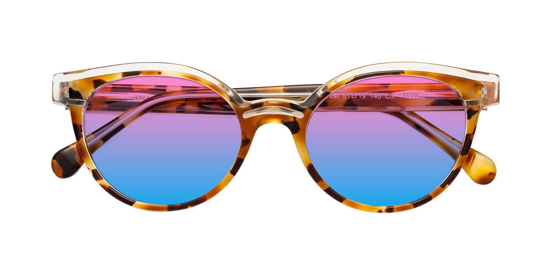 Folded Front of Forest in Ginger Tortoise with Pink / Blue Gradient Lenses
