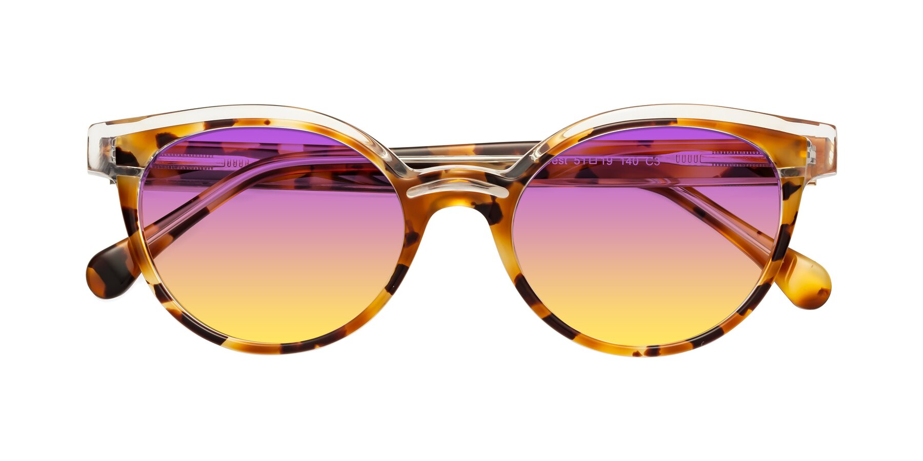 Folded Front of Forest in Ginger Tortoise with Purple / Yellow Gradient Lenses