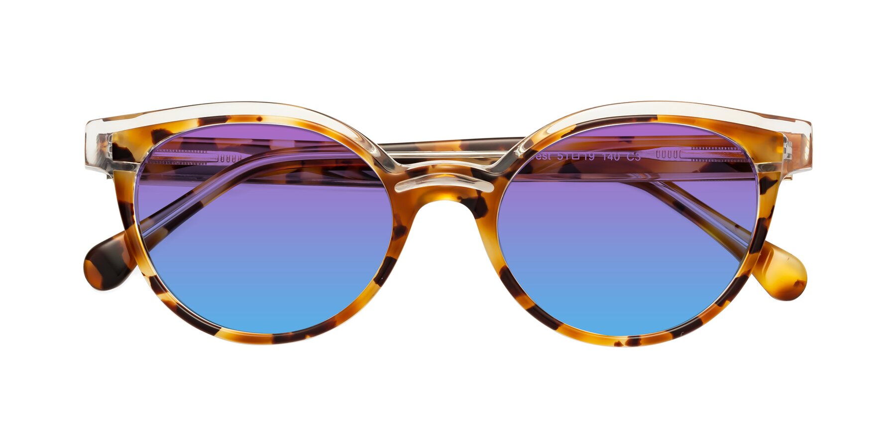Folded Front of Forest in Ginger Tortoise with Purple / Blue Gradient Lenses