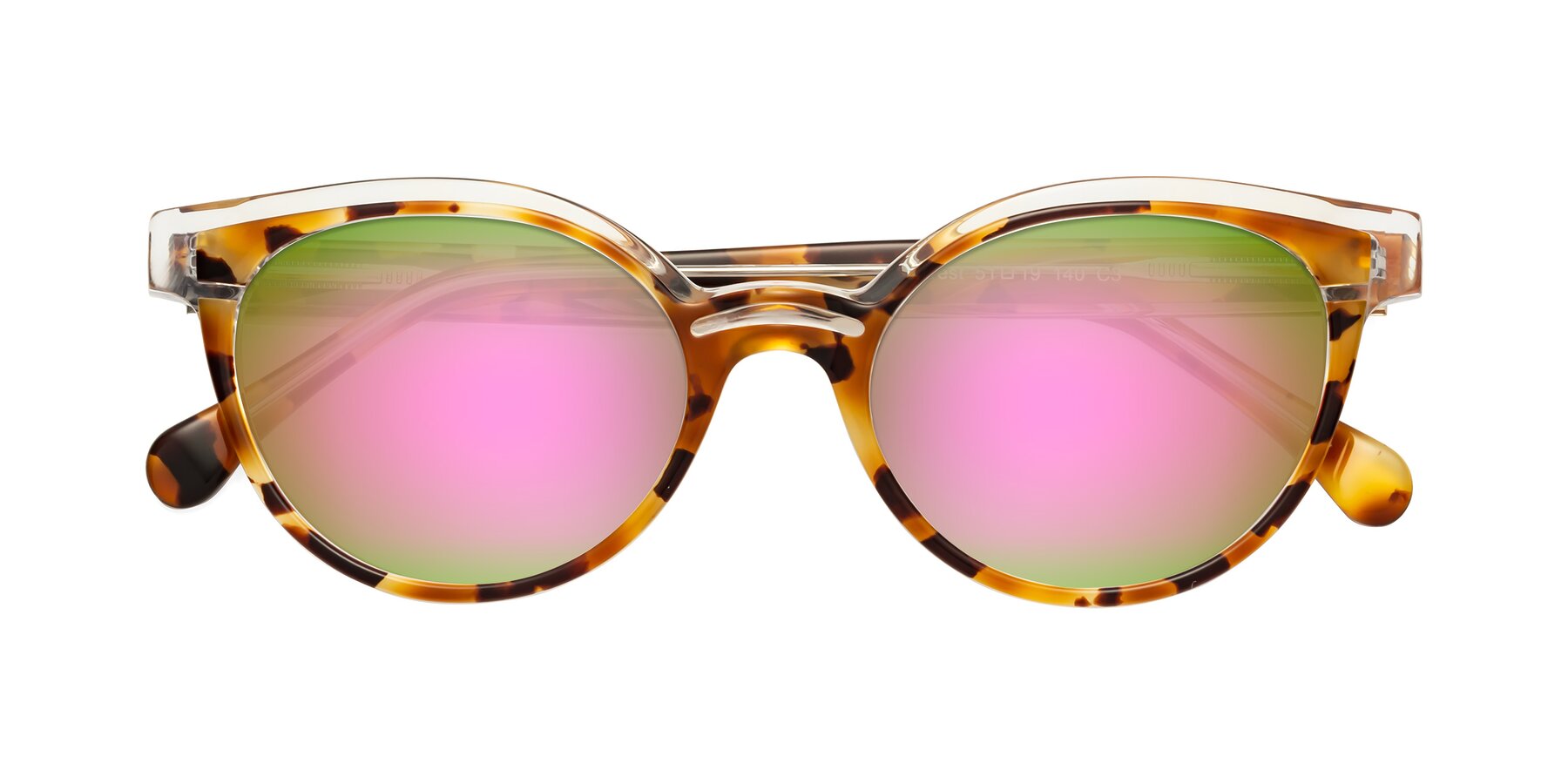 Folded Front of Forest in Ginger Tortoise with Pink Mirrored Lenses