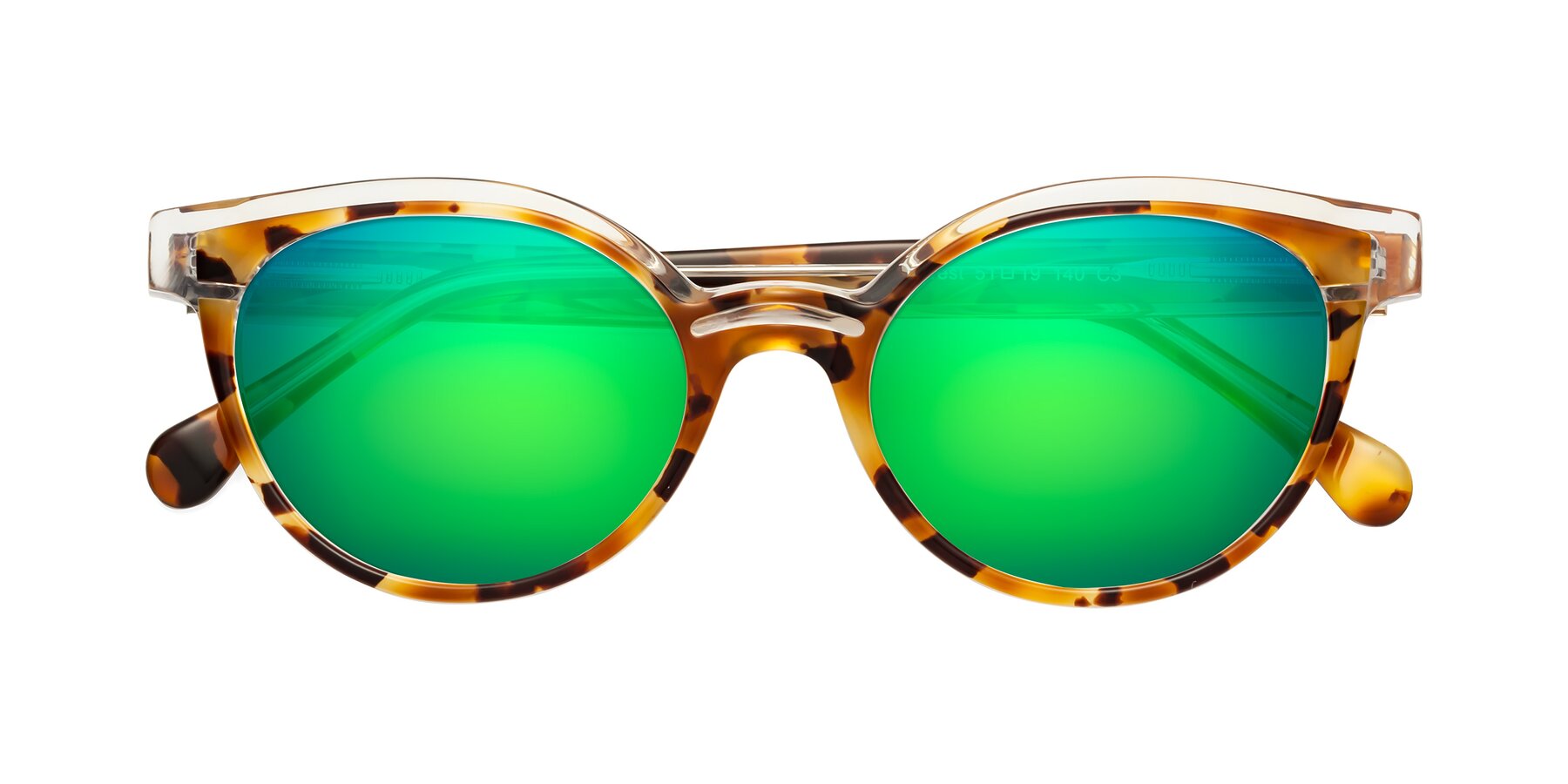 Folded Front of Forest in Ginger Tortoise with Green Mirrored Lenses