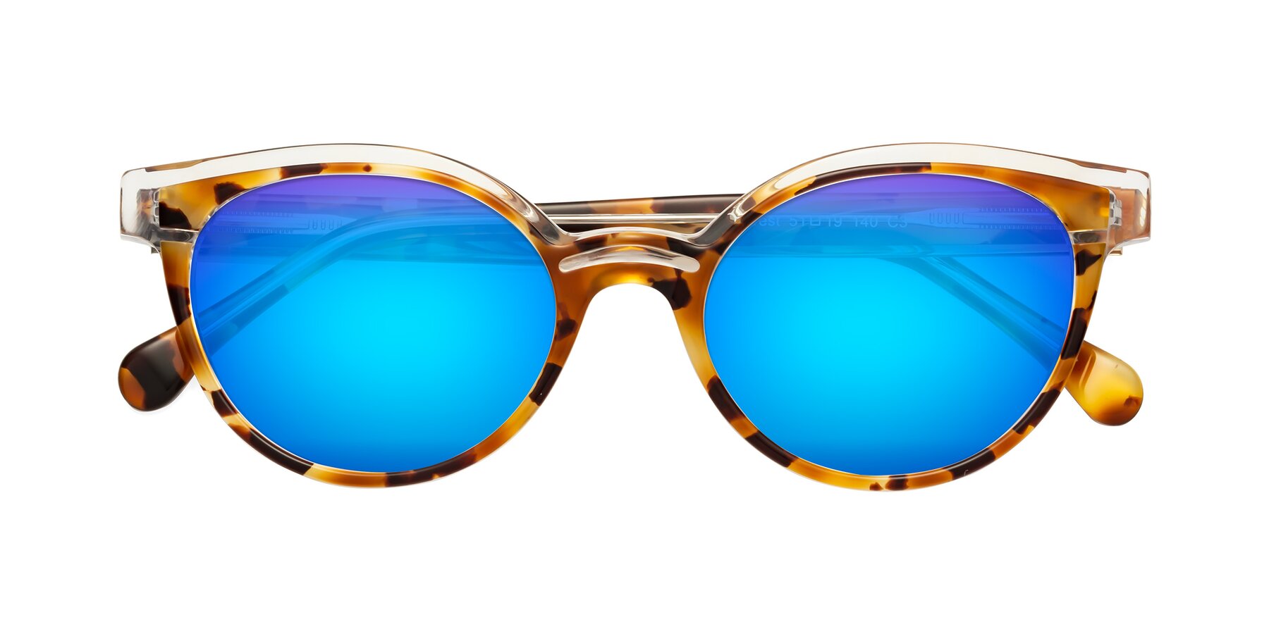 Folded Front of Forest in Ginger Tortoise with Blue Mirrored Lenses