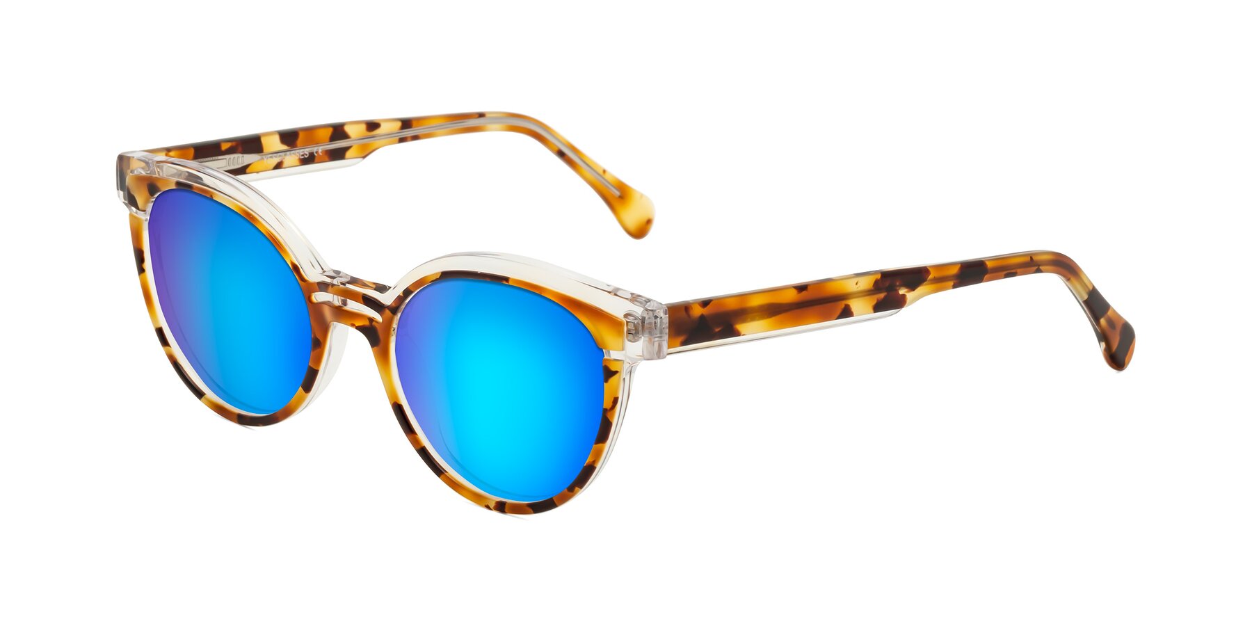 Angle of Forest in Ginger Tortoise with Blue Mirrored Lenses