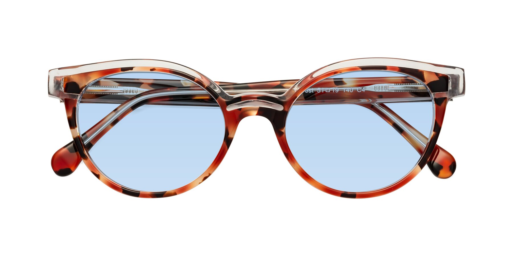 Folded Front of Forest in Vermillion Tortoise with Light Blue Tinted Lenses