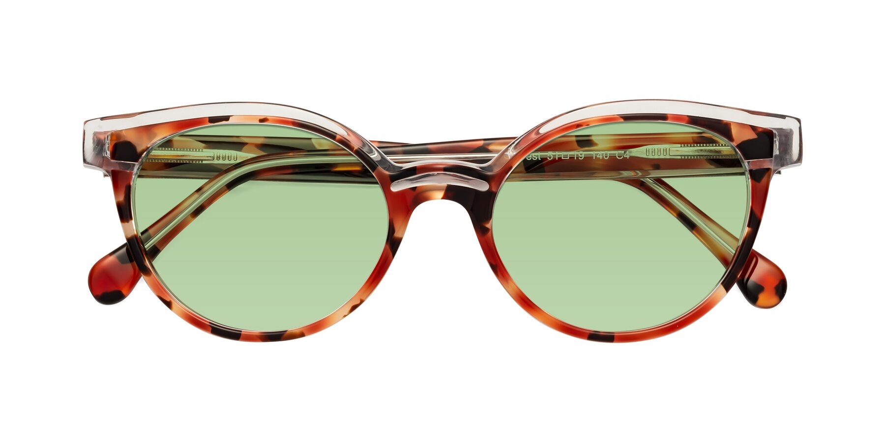 Folded Front of Forest in Vermillion Tortoise with Medium Green Tinted Lenses