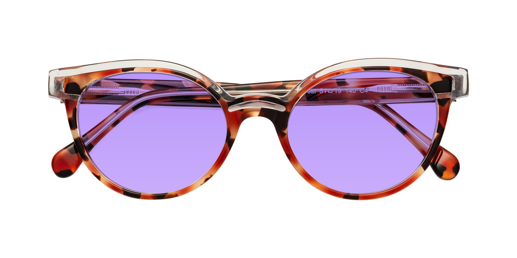 Folded Front of Forest in Vermillion Tortoise with Medium Purple Tinted Lenses