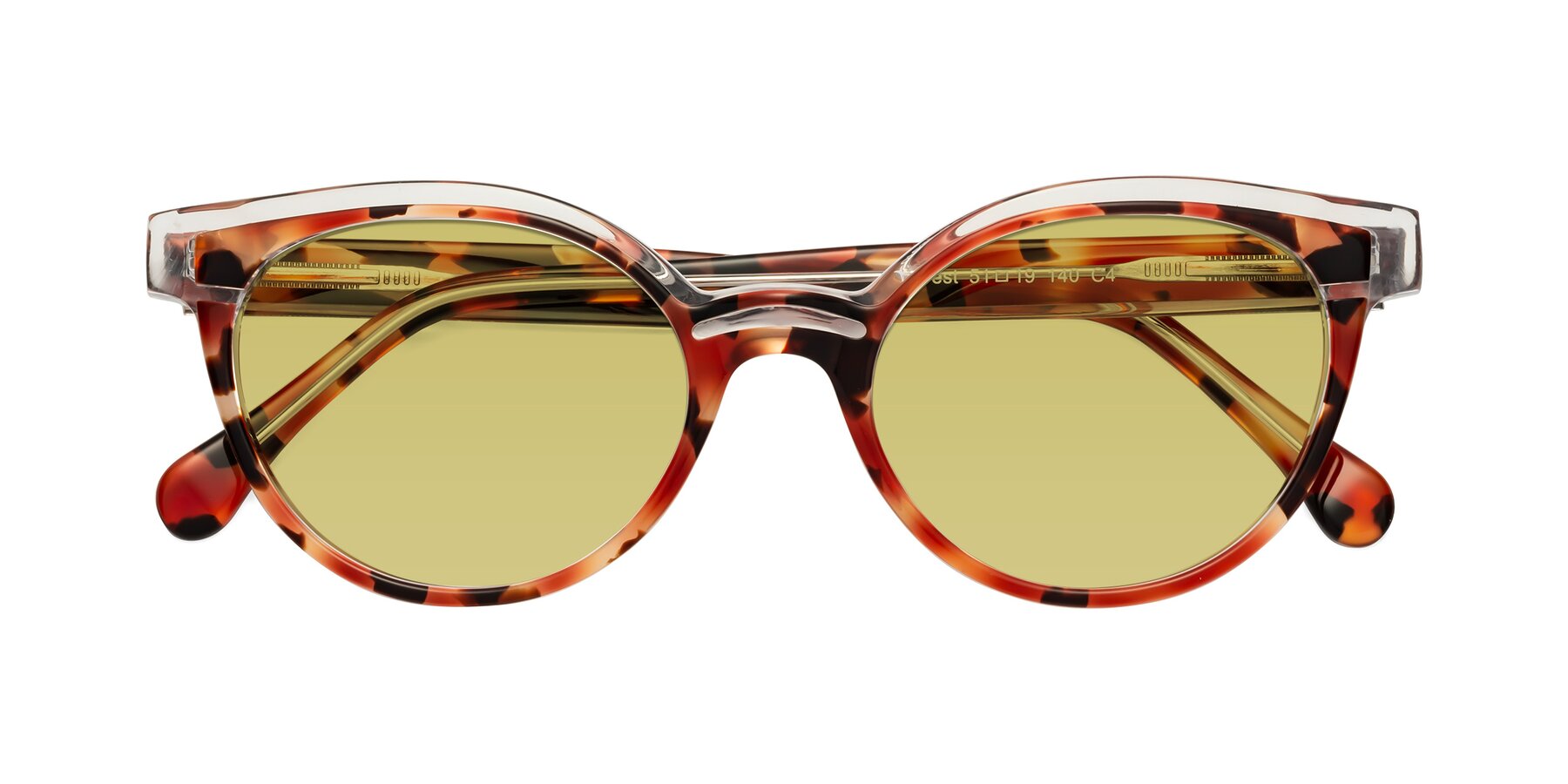 Folded Front of Forest in Vermillion Tortoise with Medium Champagne Tinted Lenses