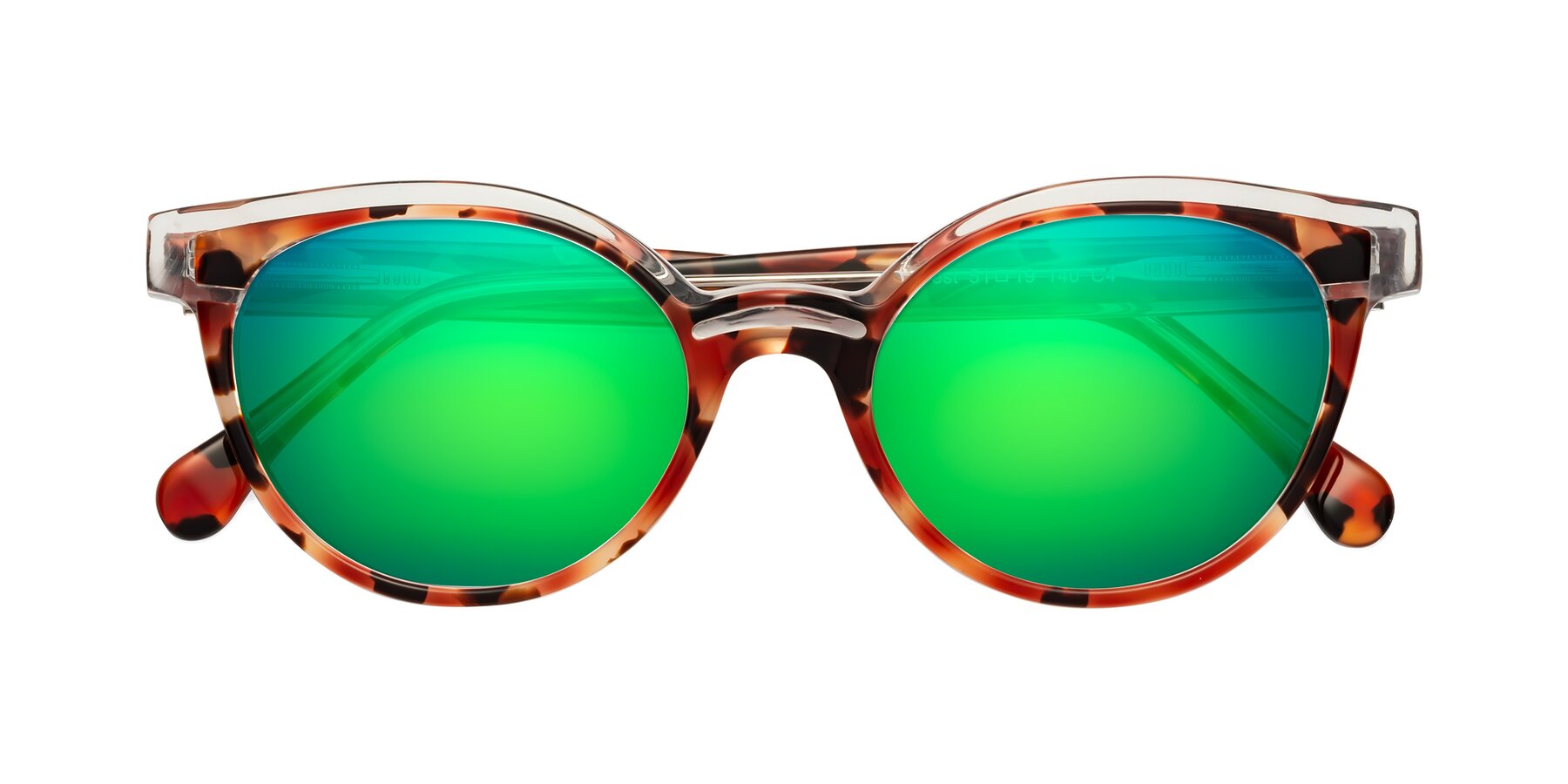 Folded Front of Forest in Vermillion Tortoise with Green Mirrored Lenses