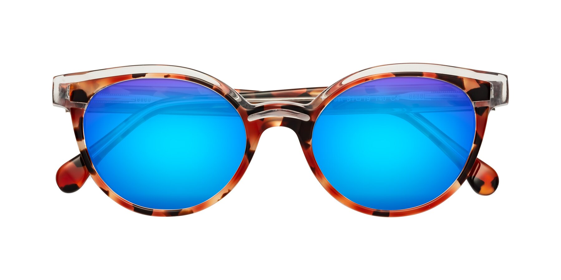 Folded Front of Forest in Vermillion Tortoise with Blue Mirrored Lenses