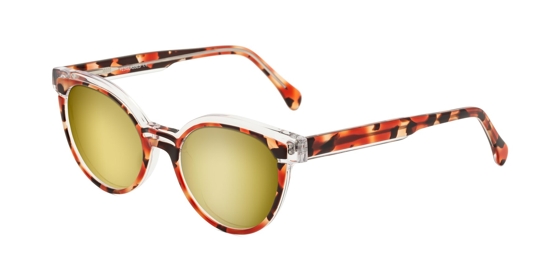 Angle of Forest in Vermillion Tortoise with Gold Mirrored Lenses