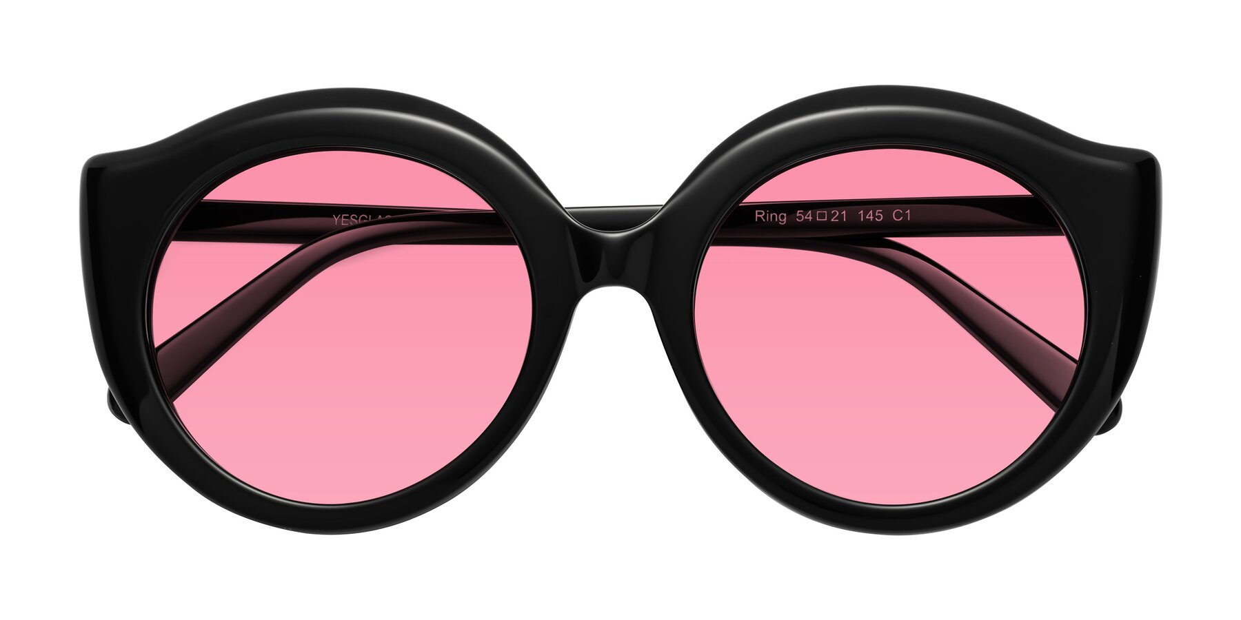 Folded Front of Ring in Black with Pink Tinted Lenses