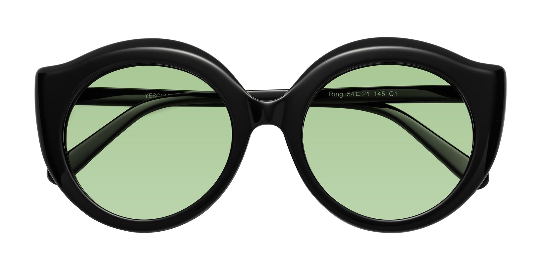 Folded Front of Ring in Black with Medium Green Tinted Lenses