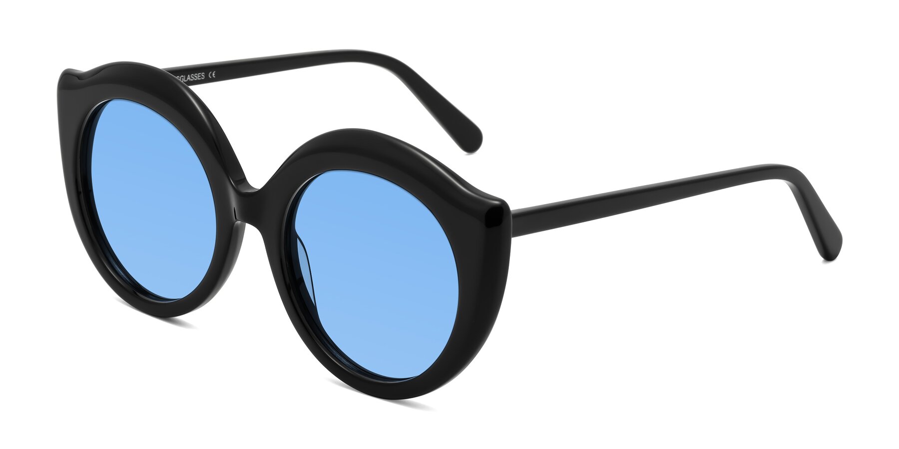 Angle of Ring in Black with Medium Blue Tinted Lenses