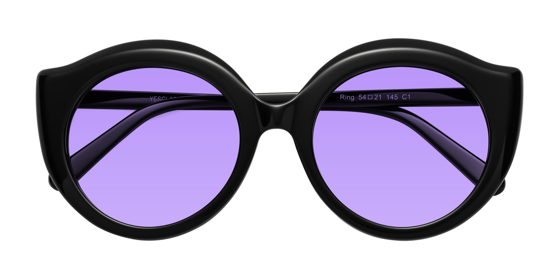 Folded Front of Ring in Black with Medium Purple Tinted Lenses