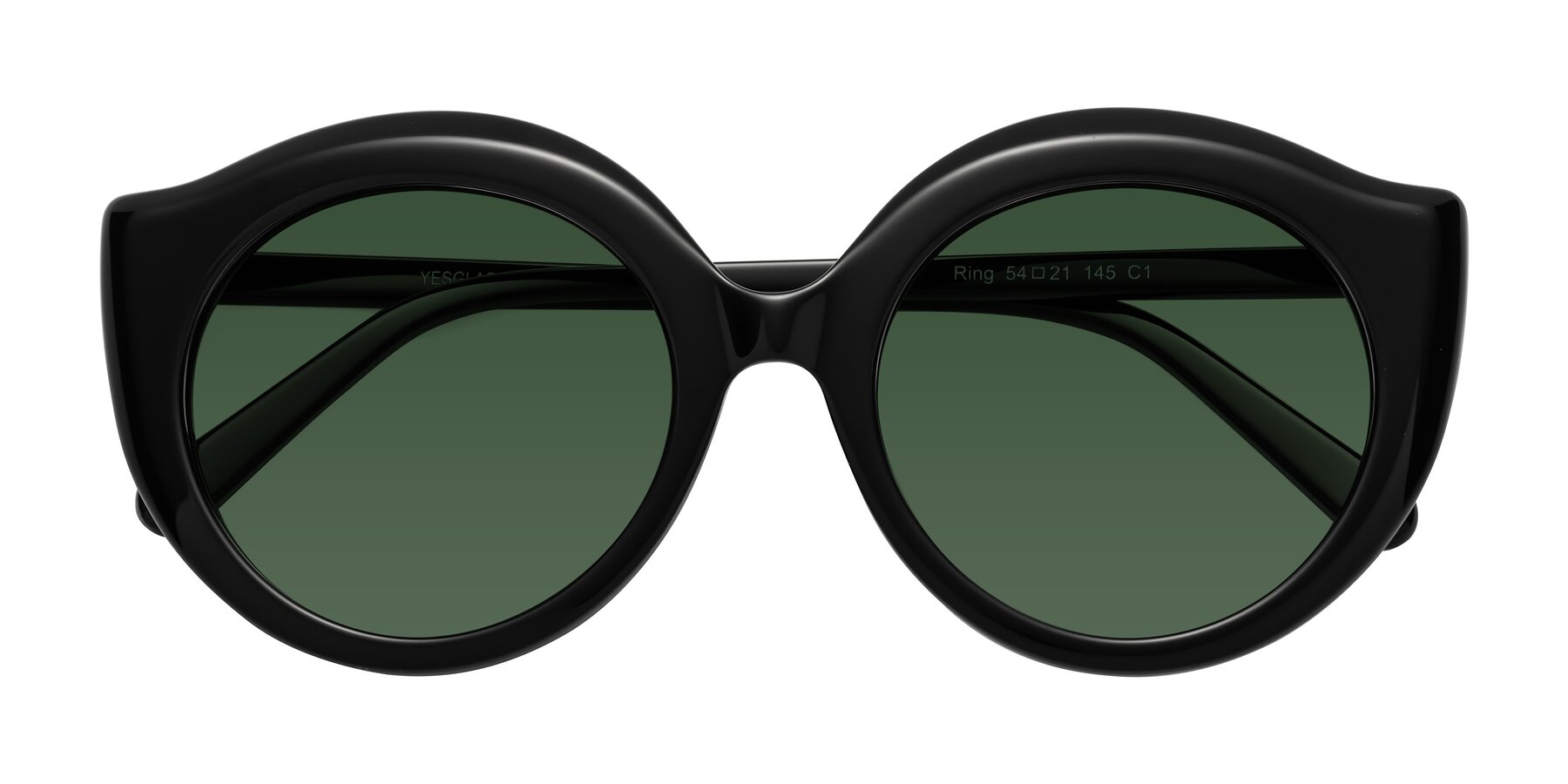 Folded Front of Ring in Black with Green Tinted Lenses