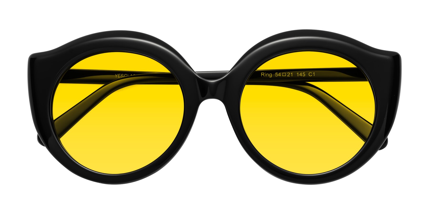 Folded Front of Ring in Black with Yellow Tinted Lenses