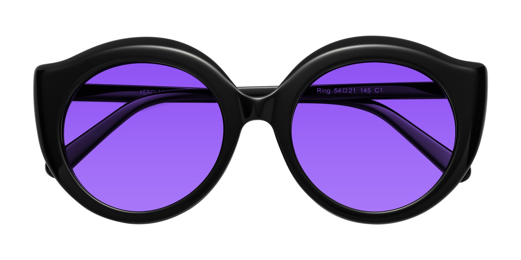 Folded Front of Ring in Black with Purple Tinted Lenses