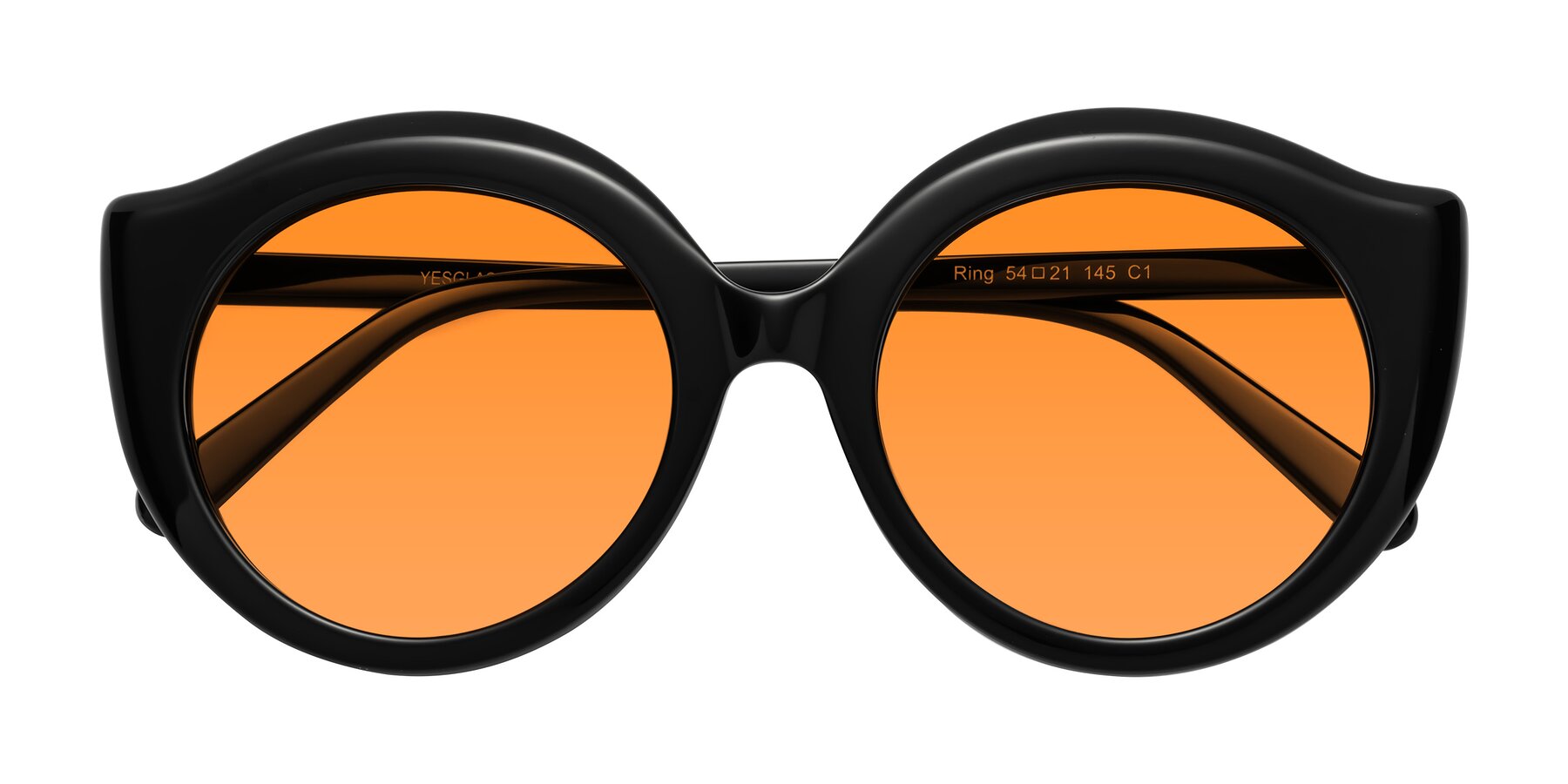 Folded Front of Ring in Black with Orange Tinted Lenses