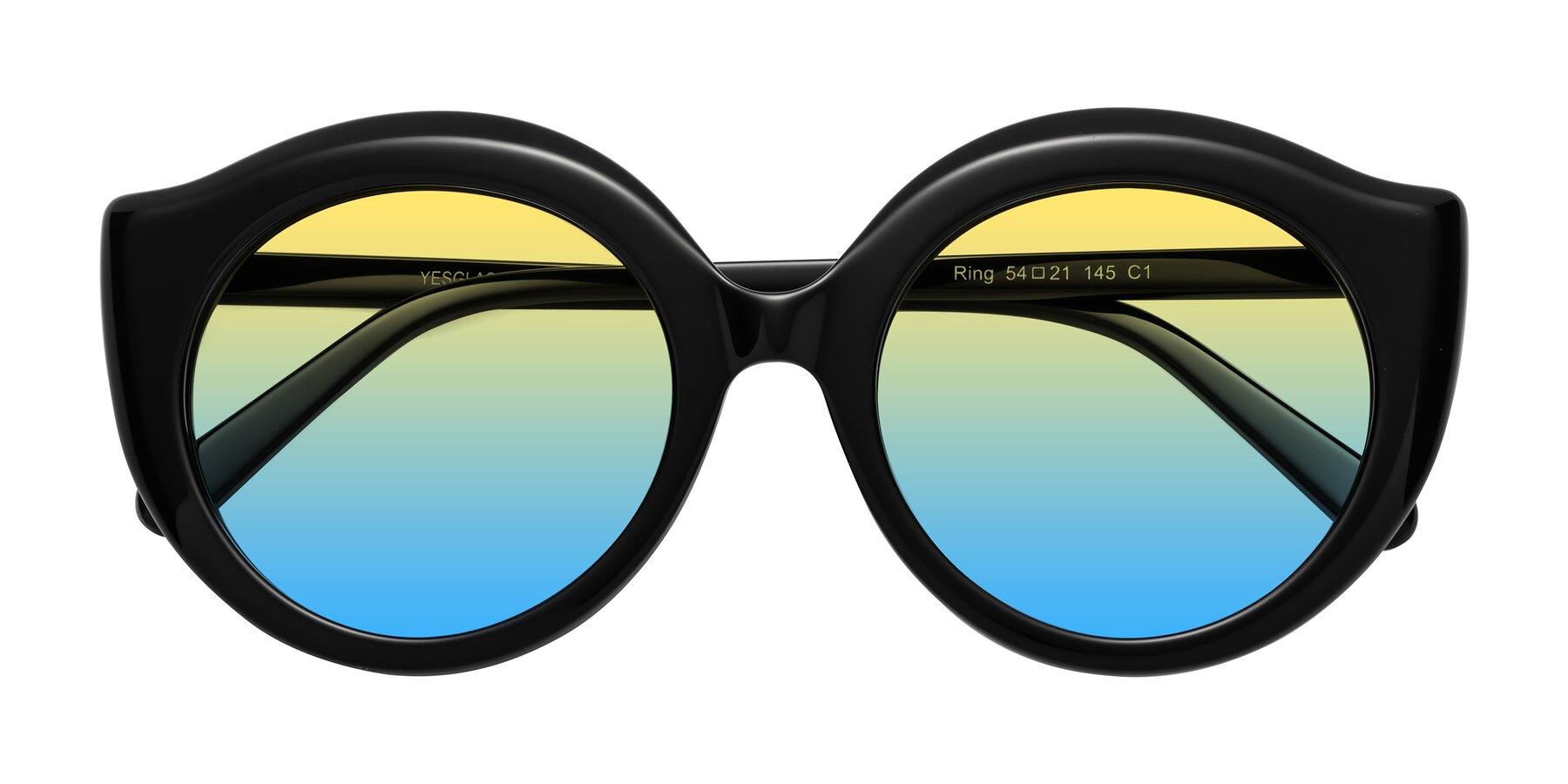 Folded Front of Ring in Black with Yellow / Blue Gradient Lenses