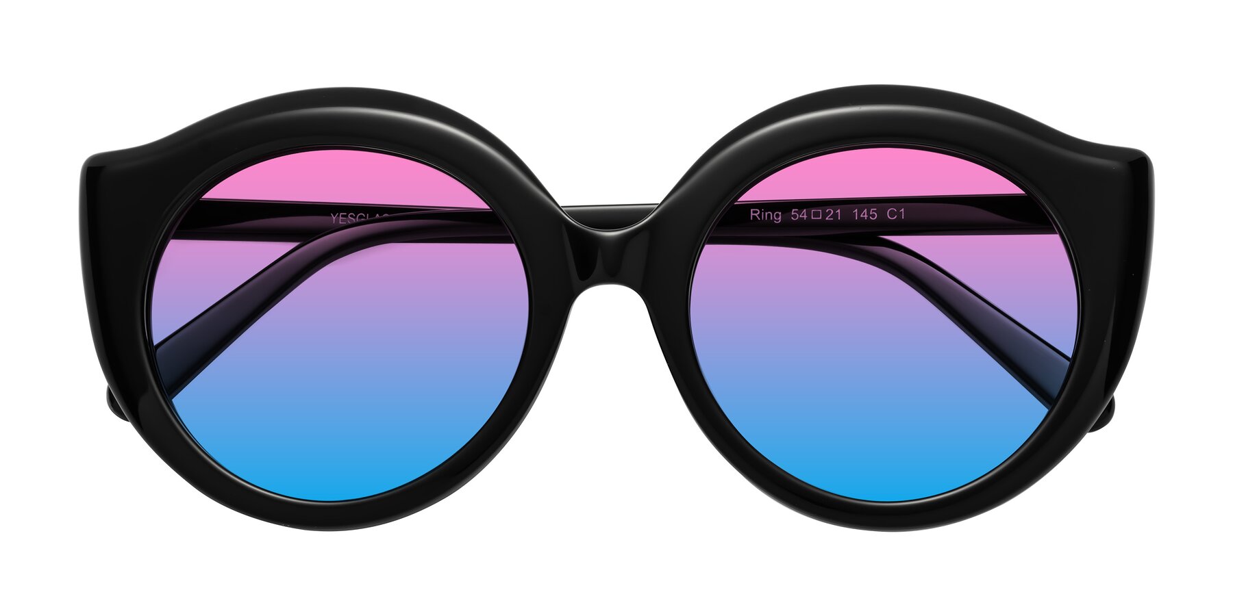 Folded Front of Ring in Black with Pink / Blue Gradient Lenses