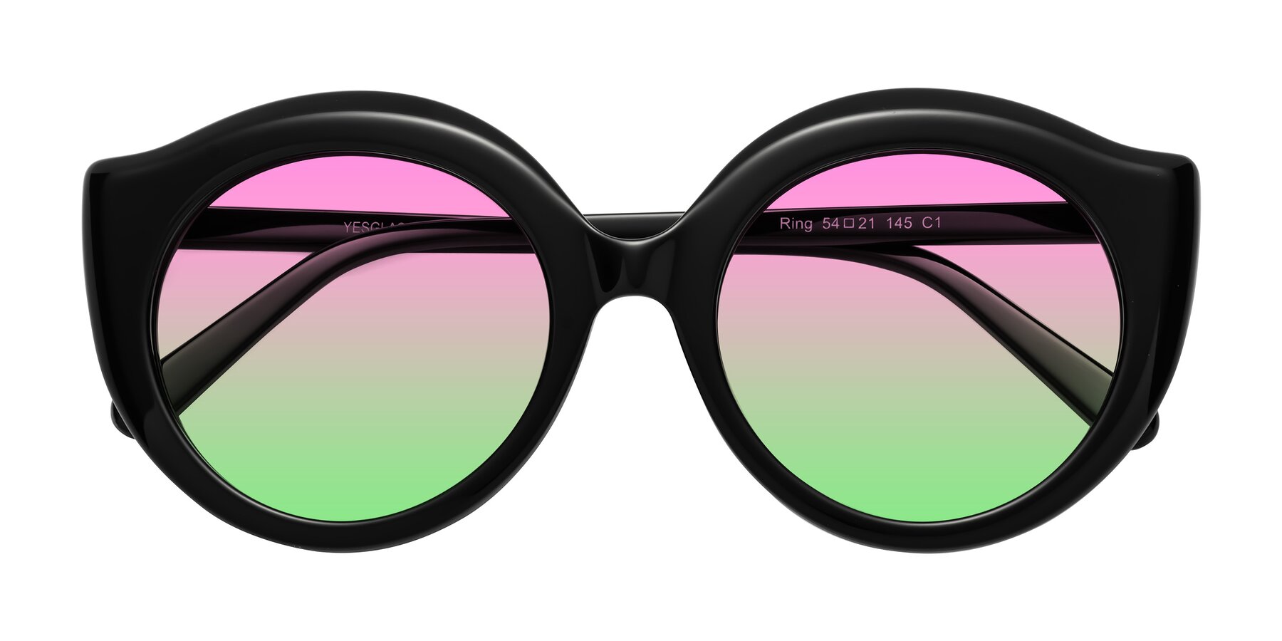 Folded Front of Ring in Black with Pink / Green Gradient Lenses