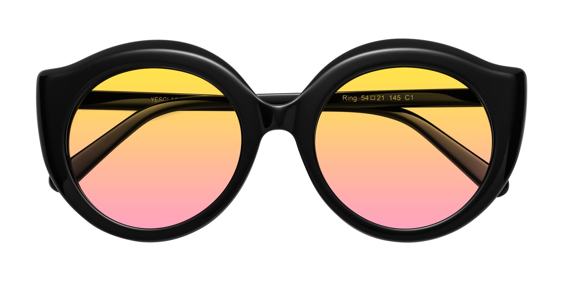 Folded Front of Ring in Black with Yellow / Pink Gradient Lenses