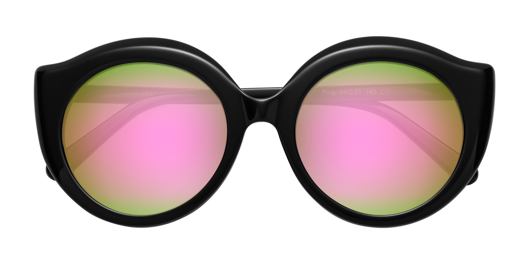 Folded Front of Ring in Black with Pink Mirrored Lenses