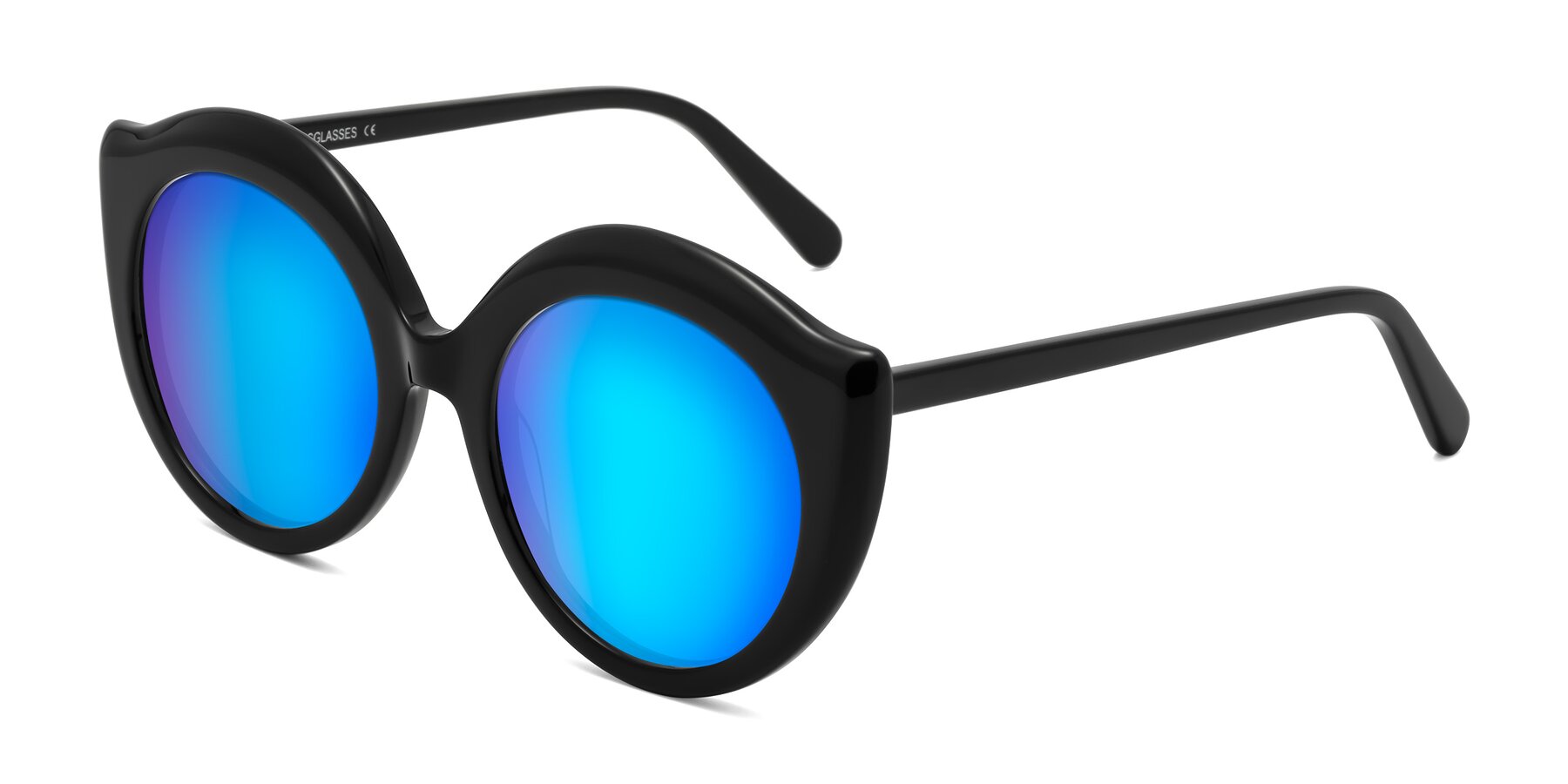 Angle of Ring in Black with Blue Mirrored Lenses