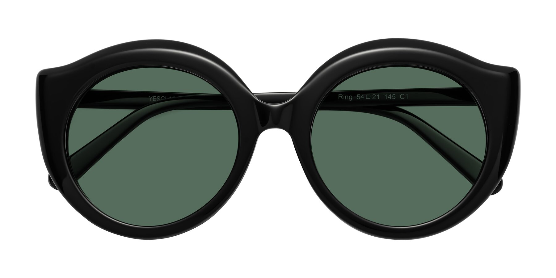 Folded Front of Ring in Black with Green Polarized Lenses