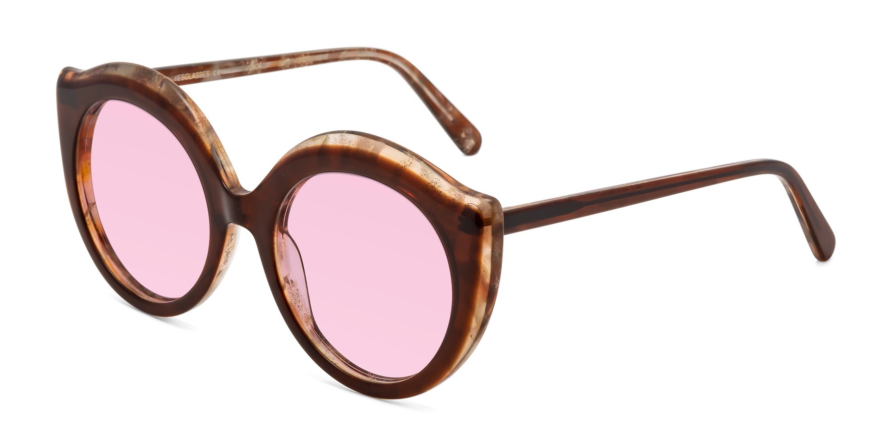 Angle of Ring in Brown with Light Pink Tinted Lenses