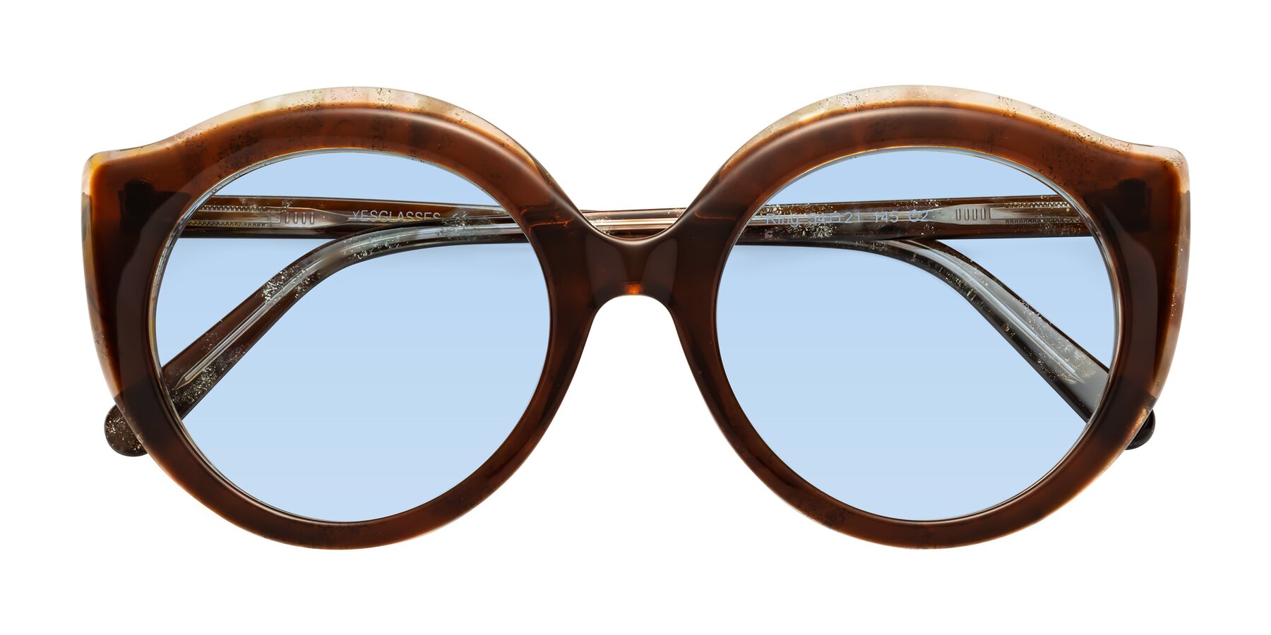 Folded Front of Ring in Brown with Light Blue Tinted Lenses