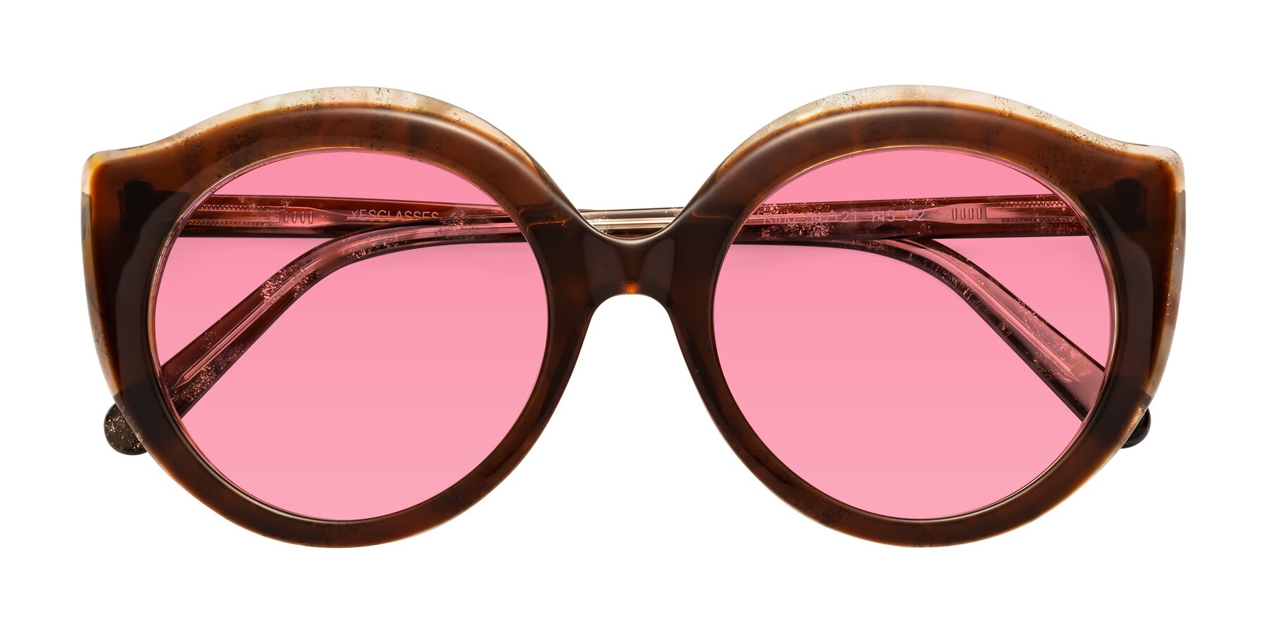Folded Front of Ring in Brown with Pink Tinted Lenses