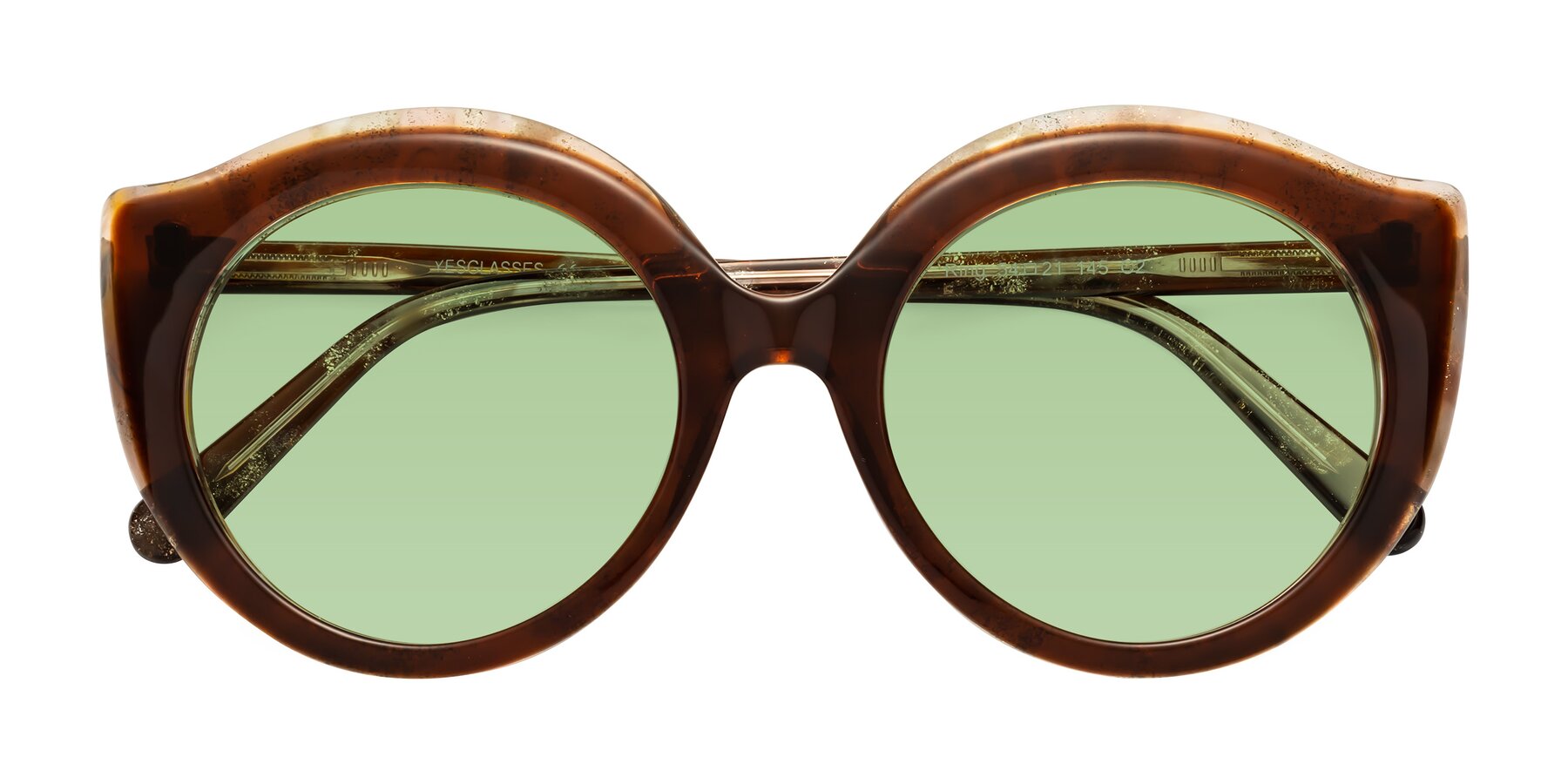 Folded Front of Ring in Brown with Medium Green Tinted Lenses