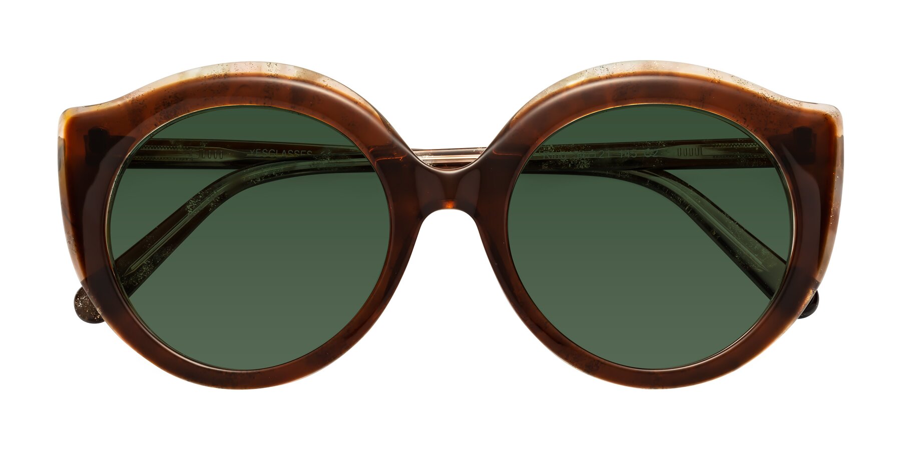 Folded Front of Ring in Brown with Green Tinted Lenses