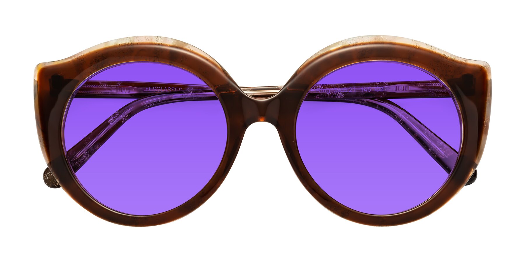 Folded Front of Ring in Brown with Purple Tinted Lenses