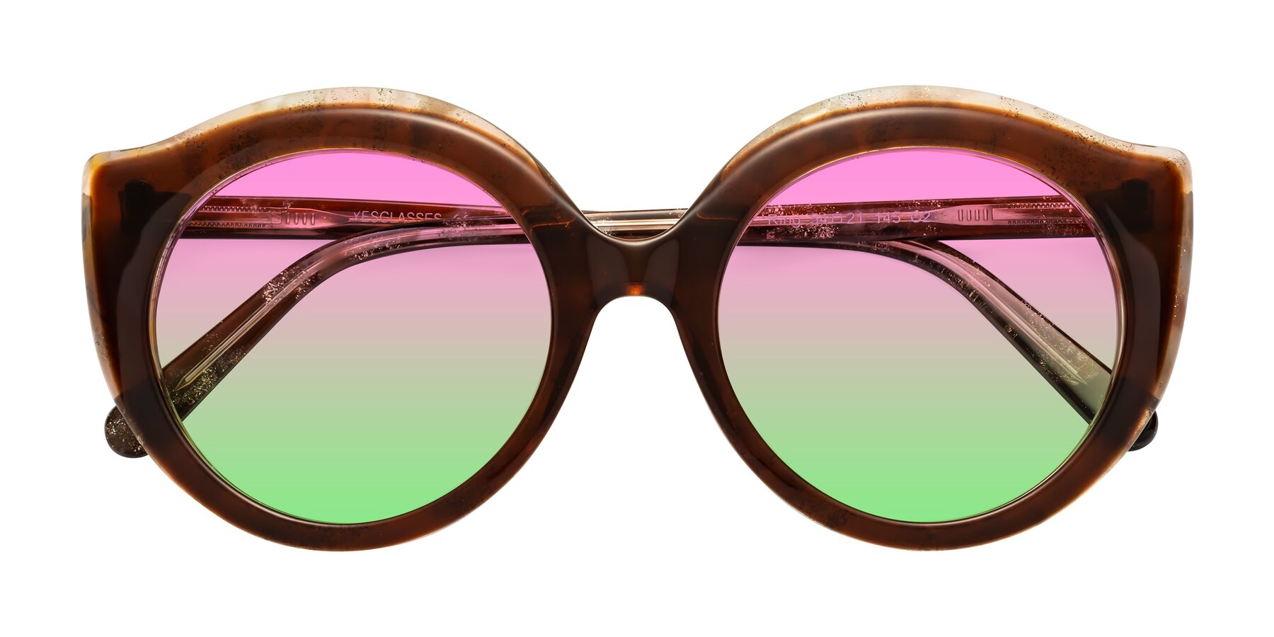 Folded Front of Ring in Brown with Pink / Green Gradient Lenses