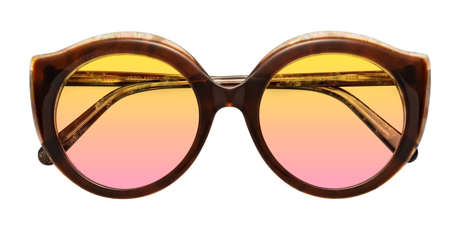 Folded Front of Ring in Brown with Yellow / Pink Gradient Lenses
