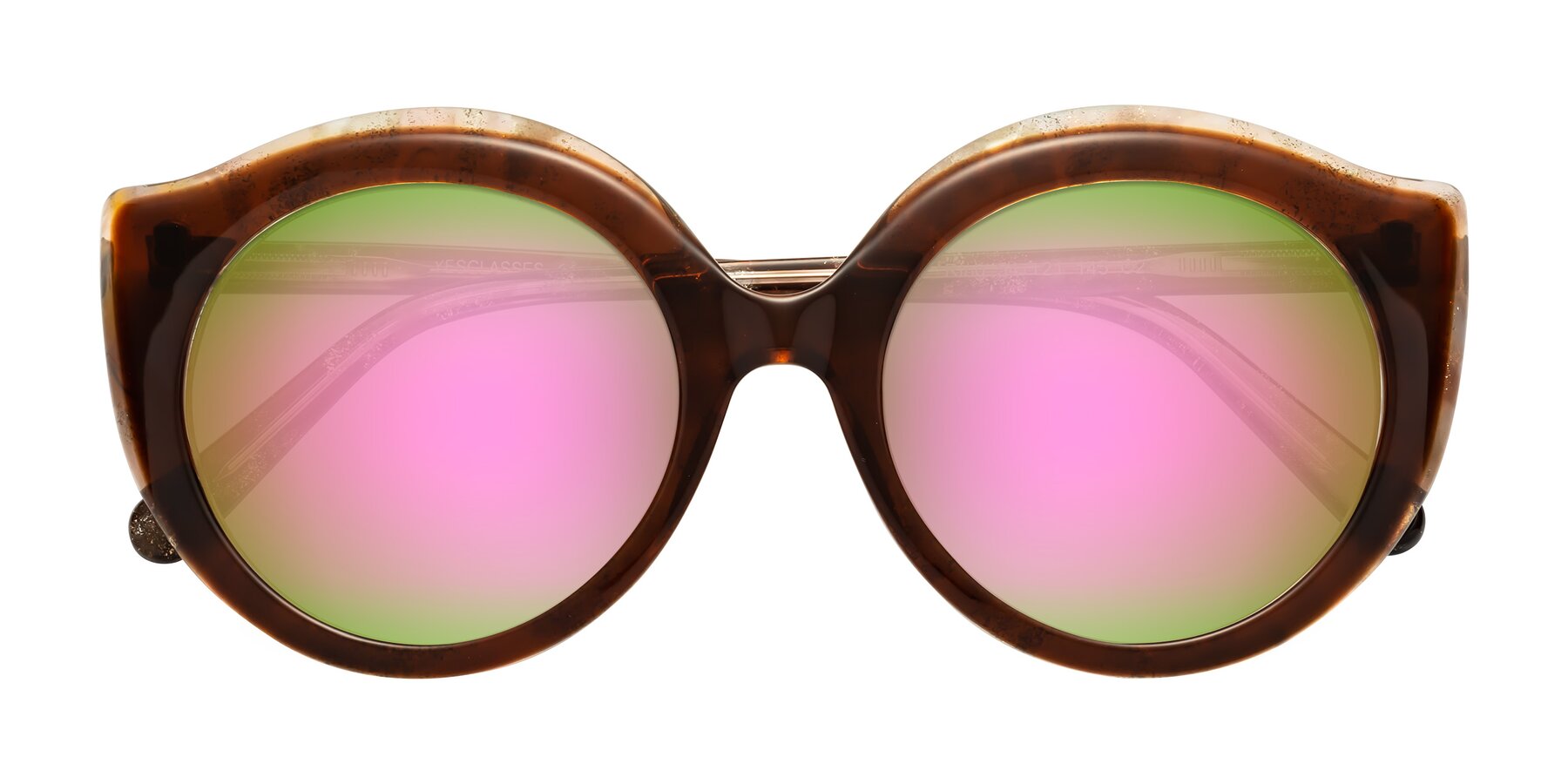Folded Front of Ring in Brown with Pink Mirrored Lenses